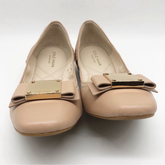 Cole Haan nude leather ballet flats with gold bow accent. Worn twice - Picture 6 of 6